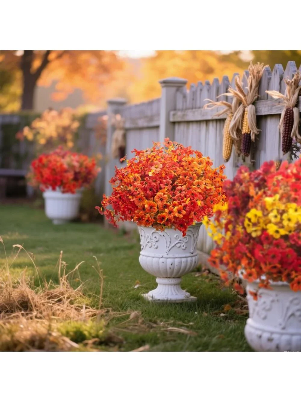 20 Bundles UV Resistant Artificial Fall Flowers - Faux Eucalyptus & Daisy Decor